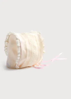 Pink Lace Christening Bonnet with Frill (3mths-2yrs)