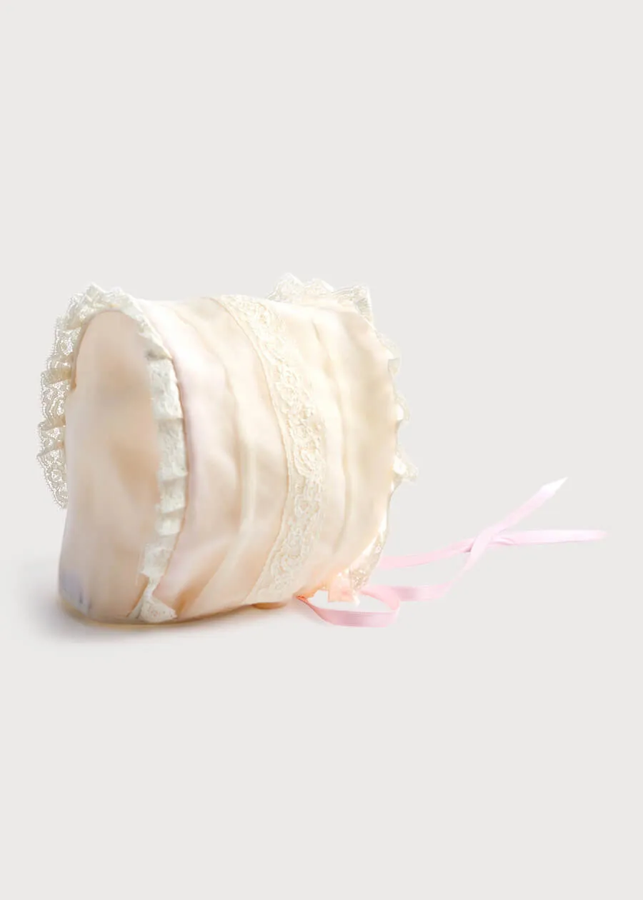 Pink Lace Christening Bonnet with Frill (3mths-2yrs)