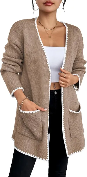 Pink Queen Oversized Long Cardigan for Women Trendy Fall Casual Open Front Long Sleeve Chunky Sweater Coat Outerwear