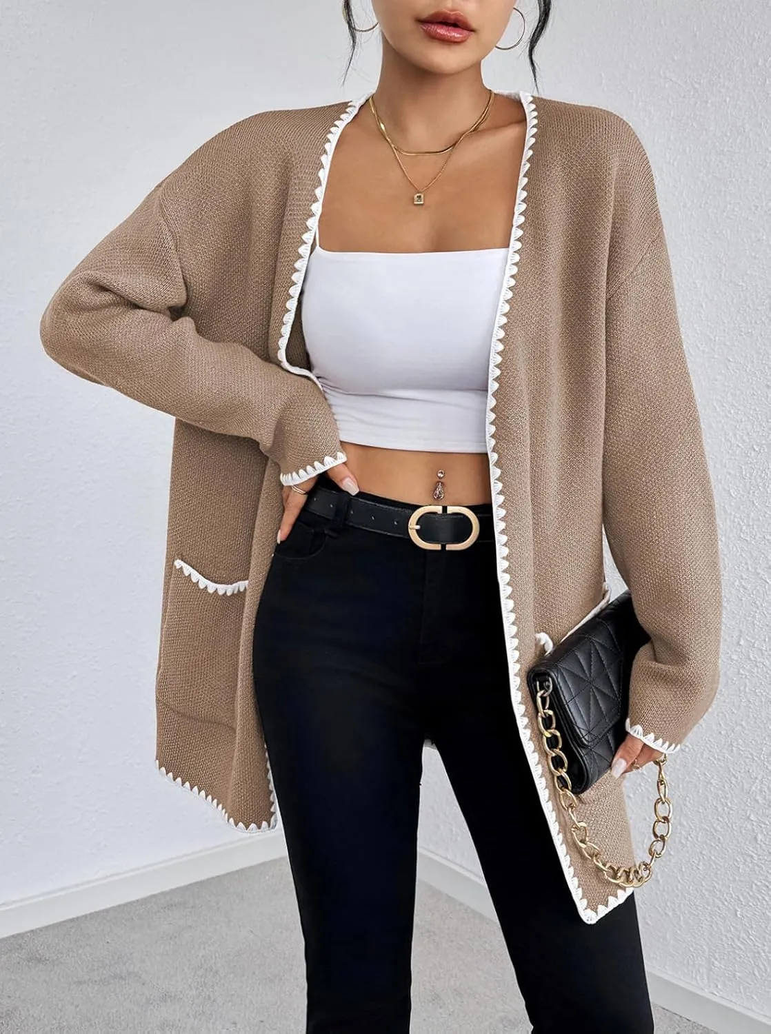Pink Queen Oversized Long Cardigan for Women Trendy Fall Casual Open Front Long Sleeve Chunky Sweater Coat Outerwear