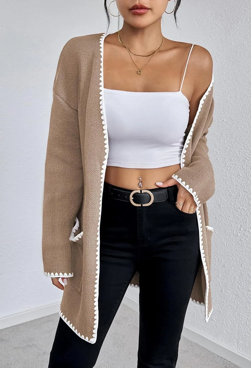 Pink Queen Oversized Long Cardigan for Women Trendy Fall Casual Open Front Long Sleeve Chunky Sweater Coat Outerwear