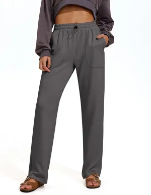 PINSPARK Womens Straight Leg Sweatpants Casual Athletic Workout Pants Stretch Soft Lounge Pants with Pockets
