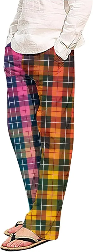 Plaid Mens Casual Pants Fashion Print Trousers Baggy Lightweight Pajama Pants Straight Leg Soft Loungewear Pant