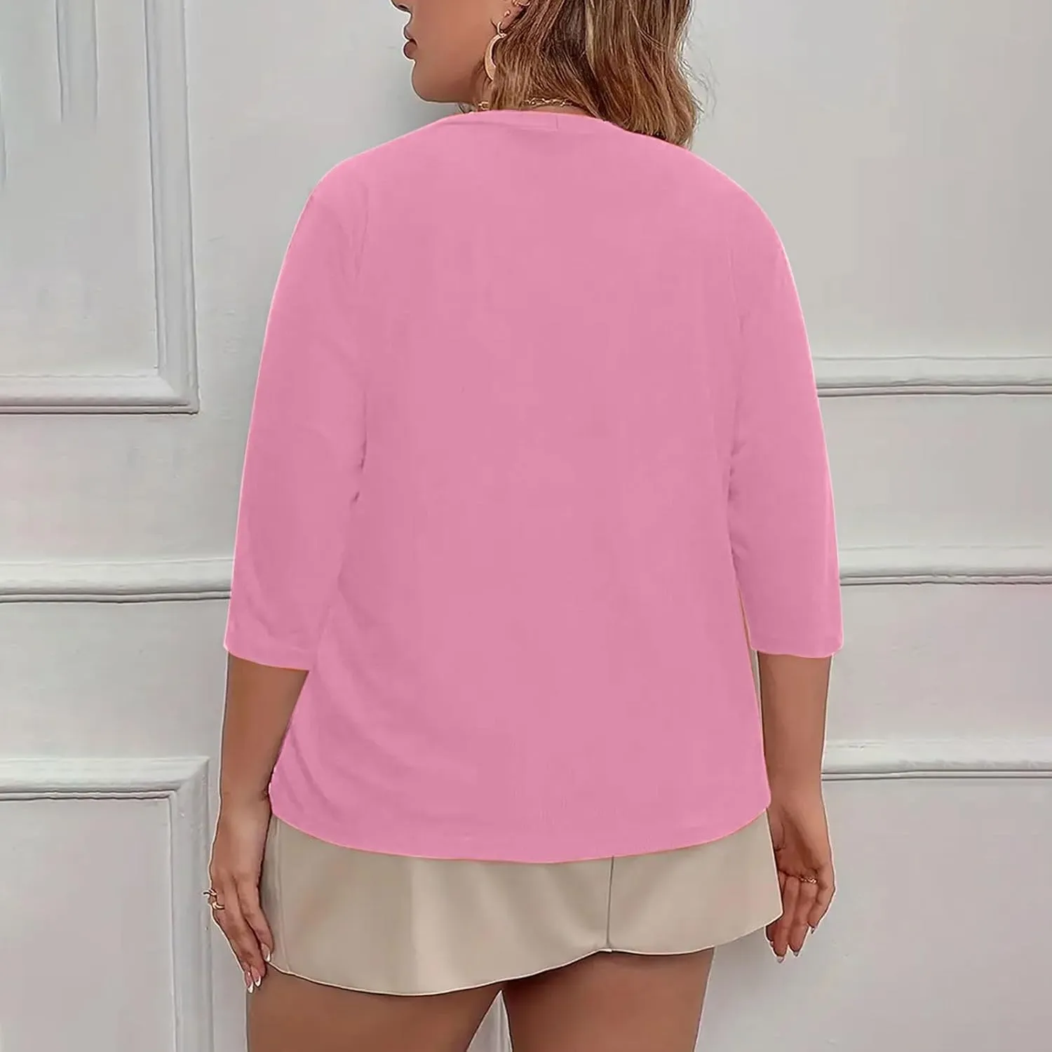 Plus Size Cardigan for Women Open Front Loose Business Casual Bolero Shrugs Short Sleeve Cropped Jacket 2024 Fall