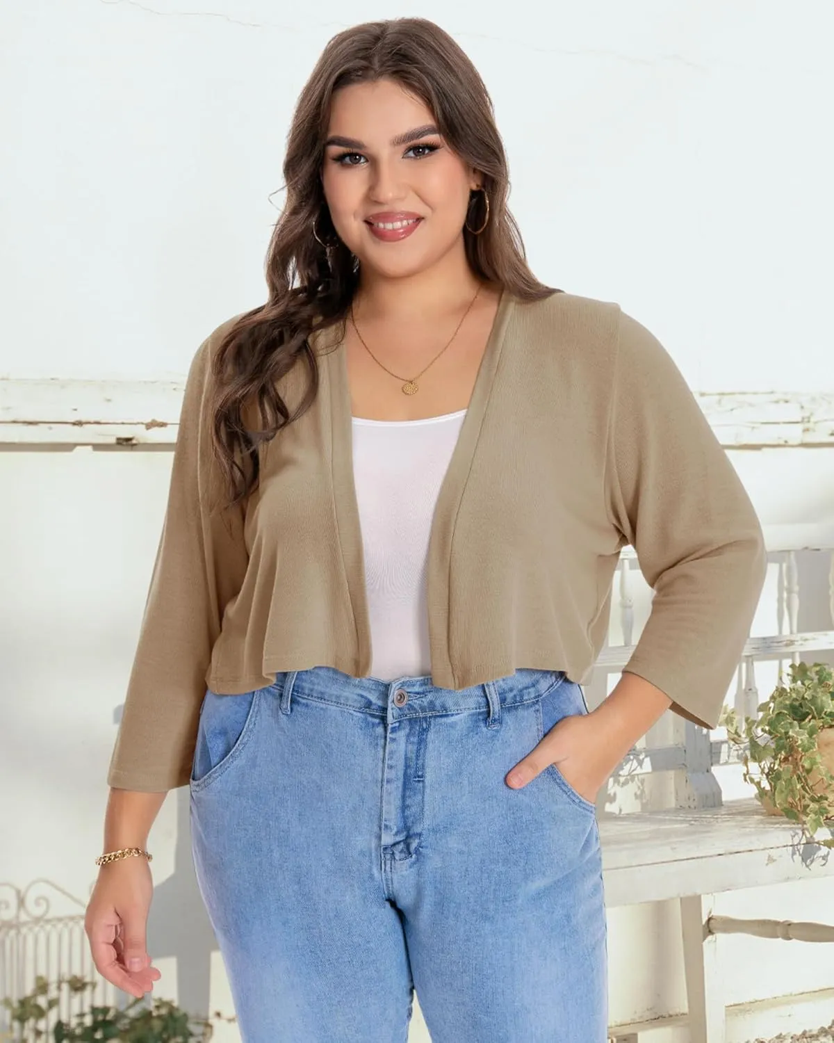 Plus Size Shrugs for Women Cropped Cardigan Knit Sweaters Open Front Bolero