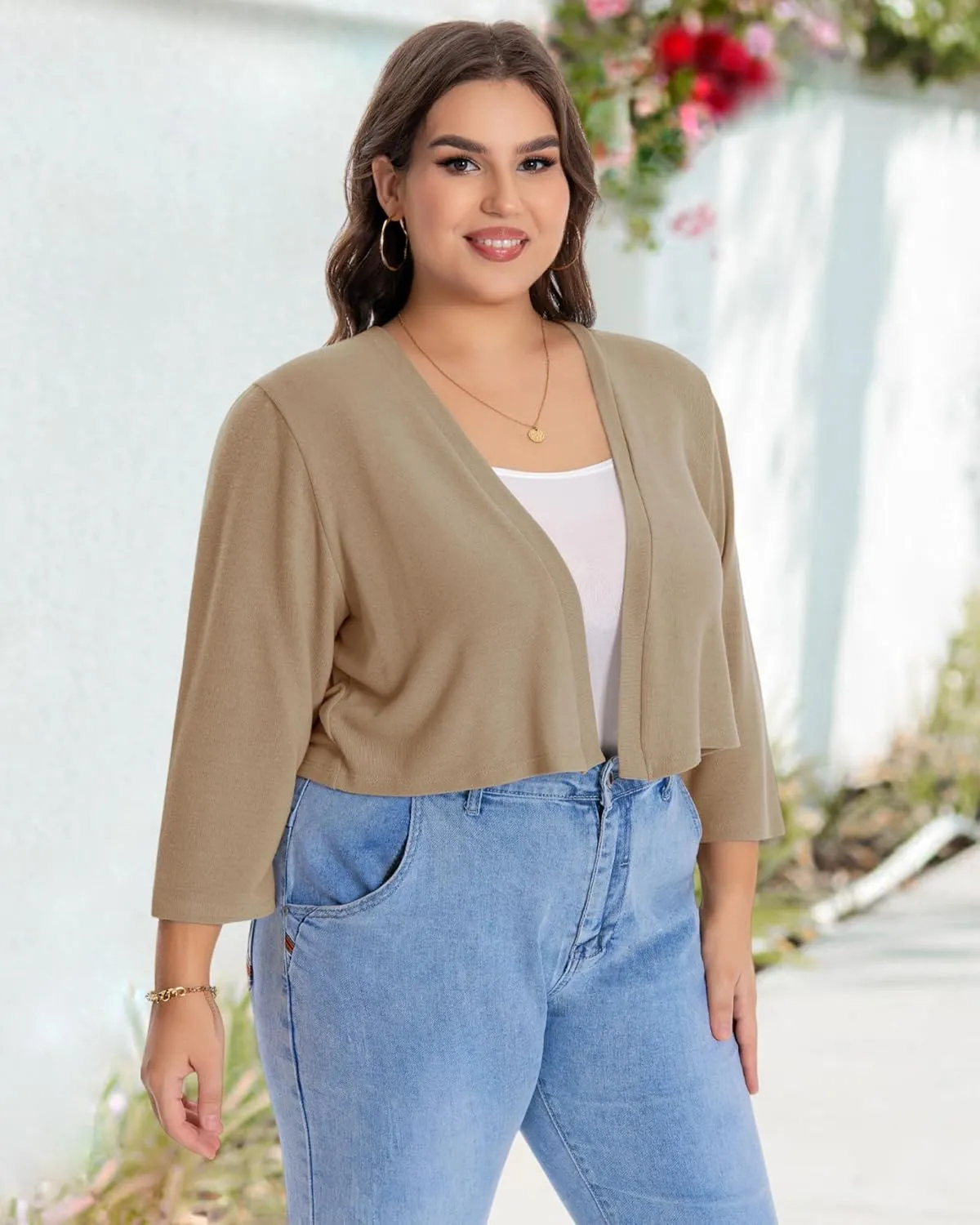 Plus Size Shrugs for Women Cropped Cardigan Knit Sweaters Open Front Bolero