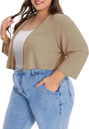 Plus Size Shrugs for Women Cropped Cardigan Knit Sweaters Open Front Bolero