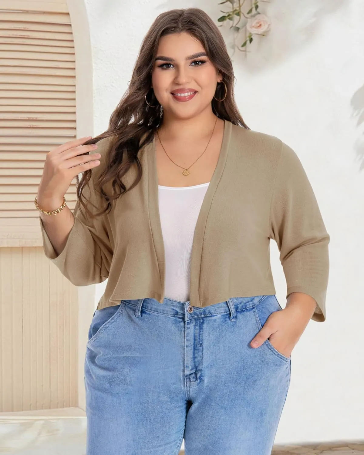 Plus Size Shrugs for Women Cropped Cardigan Knit Sweaters Open Front Bolero