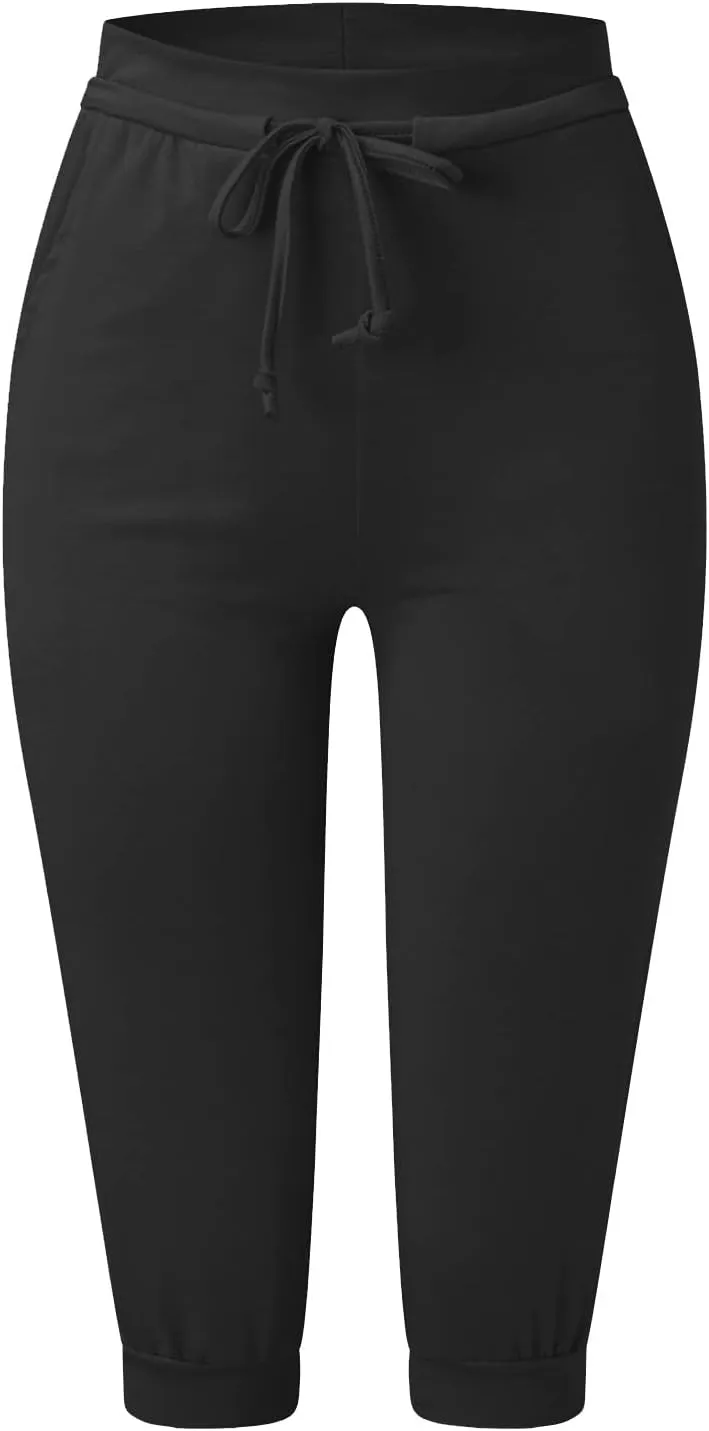 Plus Size Yoga Capris for Women Cropped High Waist Joggers Summer Loose Soft Drawstring Low Rise Capri Sweatpants