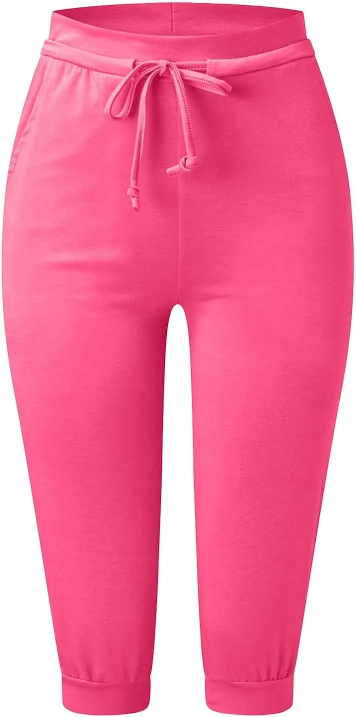 Plus Size Yoga Capris for Women Cropped High Waist Joggers Summer Loose Soft Drawstring Low Rise Capri Sweatpants