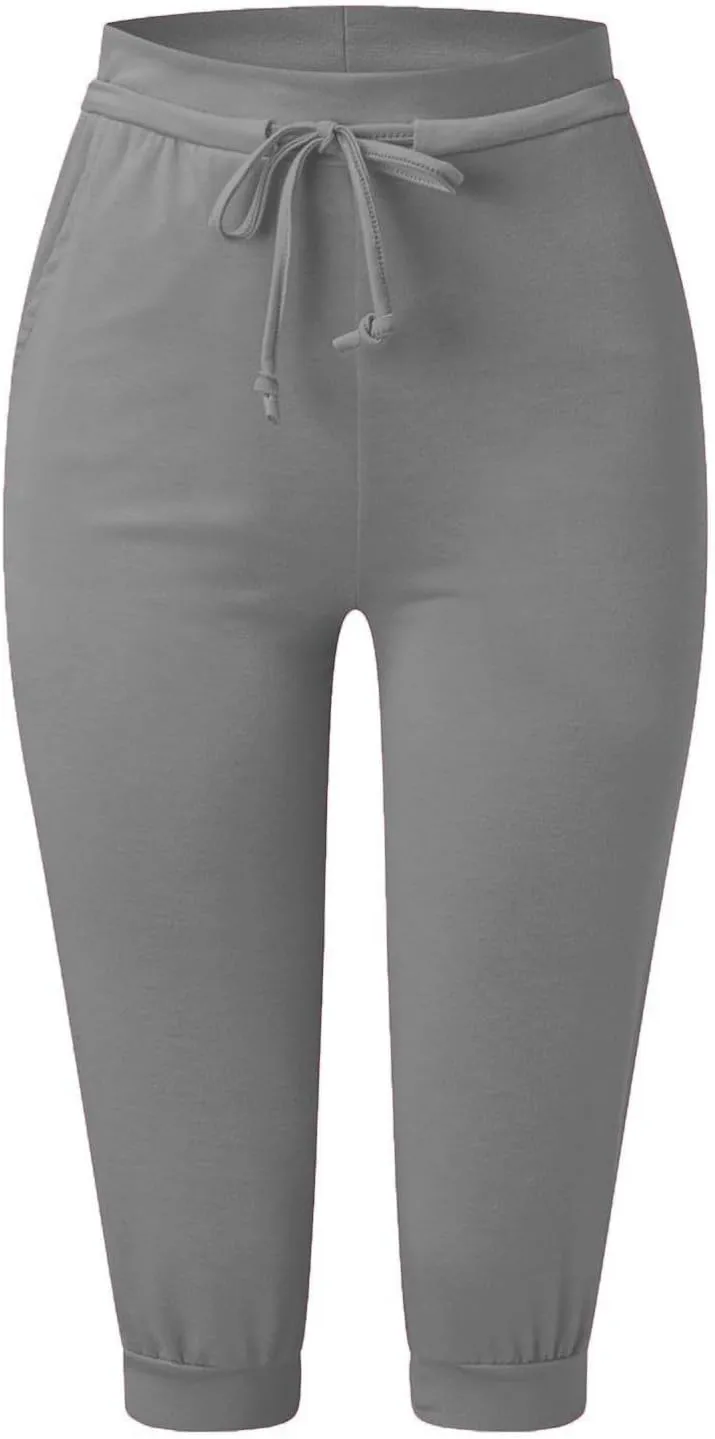 Plus Size Yoga Capris for Women Cropped High Waist Joggers Summer Loose Soft Drawstring Low Rise Capri Sweatpants