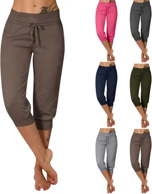 Plus Size Yoga Capris for Women Cropped High Waist Joggers Summer Loose Soft Drawstring Low Rise Capri Sweatpants