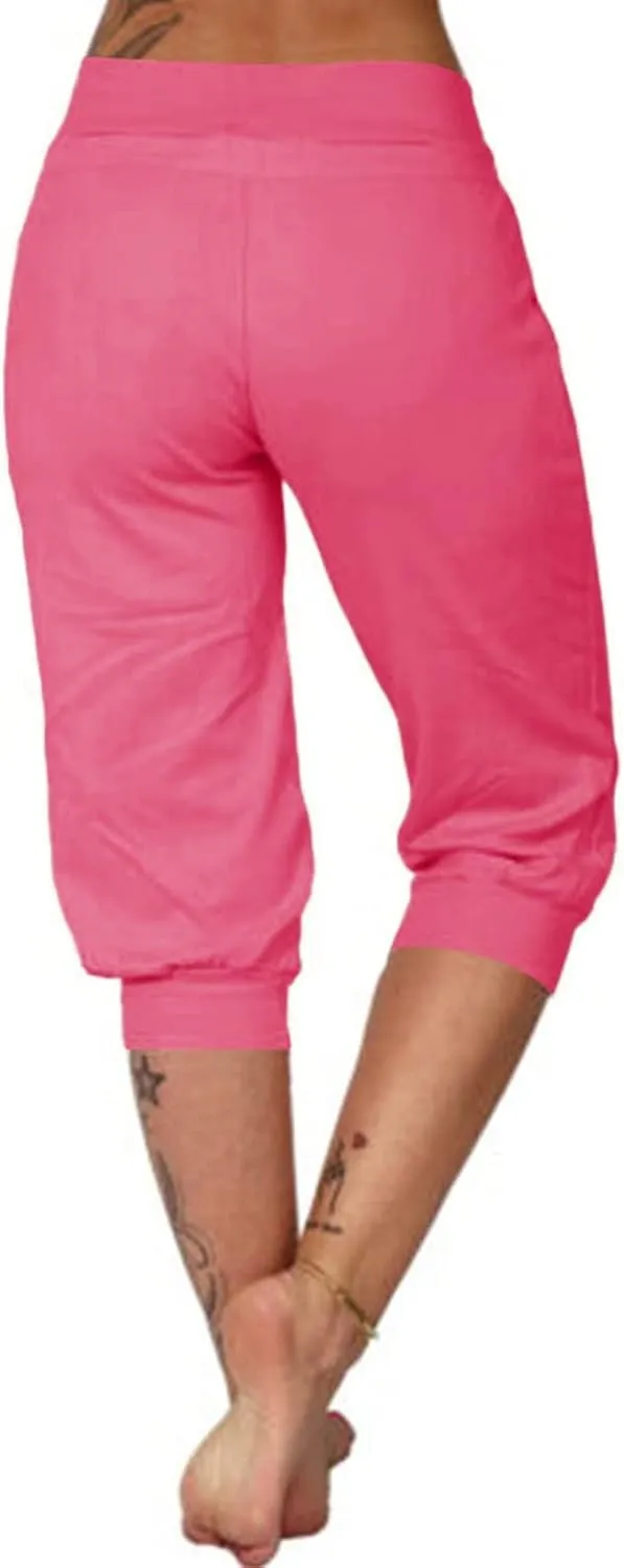 Plus Size Yoga Capris for Women Cropped High Waist Joggers Summer Loose Soft Drawstring Low Rise Capri Sweatpants