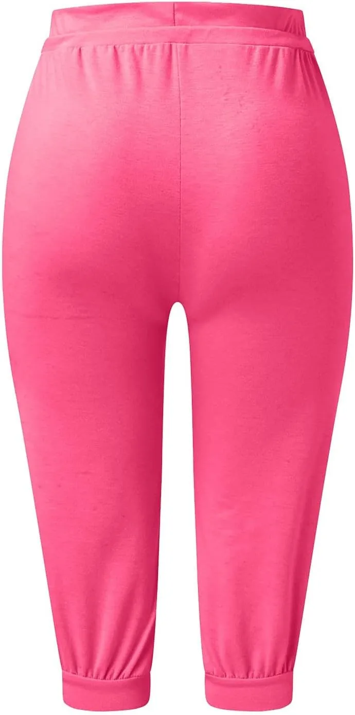 Plus Size Yoga Capris for Women Cropped High Waist Joggers Summer Loose Soft Drawstring Low Rise Capri Sweatpants