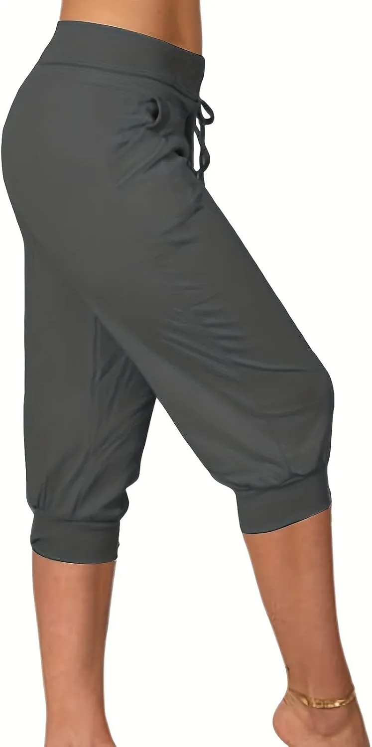 Plus Size Yoga Capris for Women Cropped High Waist Joggers Summer Loose Soft Drawstring Low Rise Capri Sweatpants