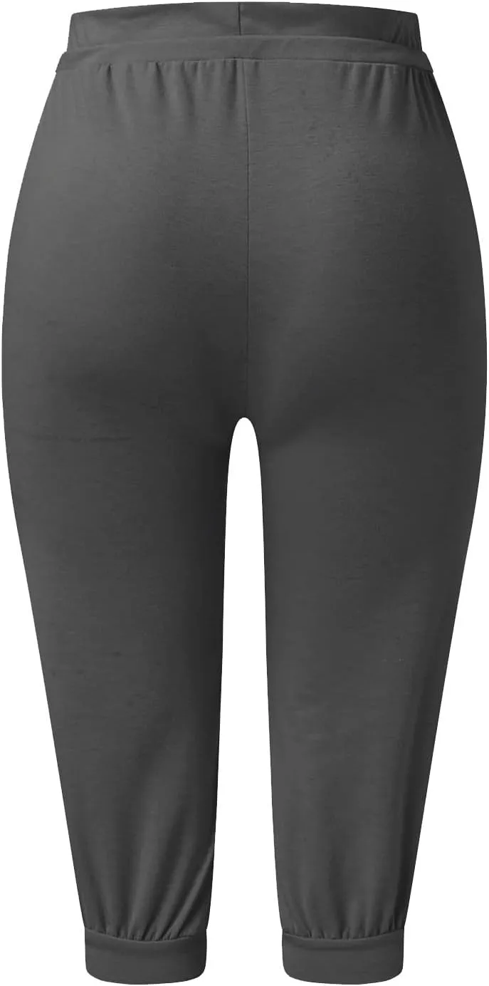 Plus Size Yoga Capris for Women Cropped High Waist Joggers Summer Loose Soft Drawstring Low Rise Capri Sweatpants