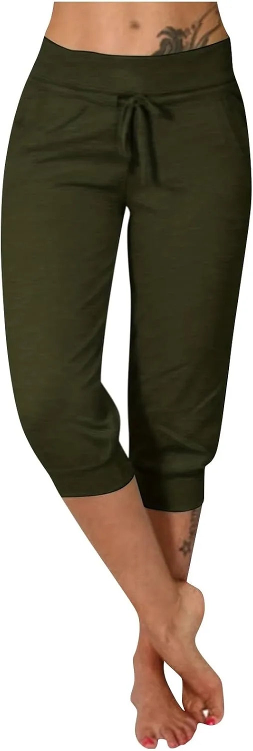 Plus Size Yoga Capris for Women Cropped High Waist Joggers Summer Loose Soft Drawstring Low Rise Capri Sweatpants