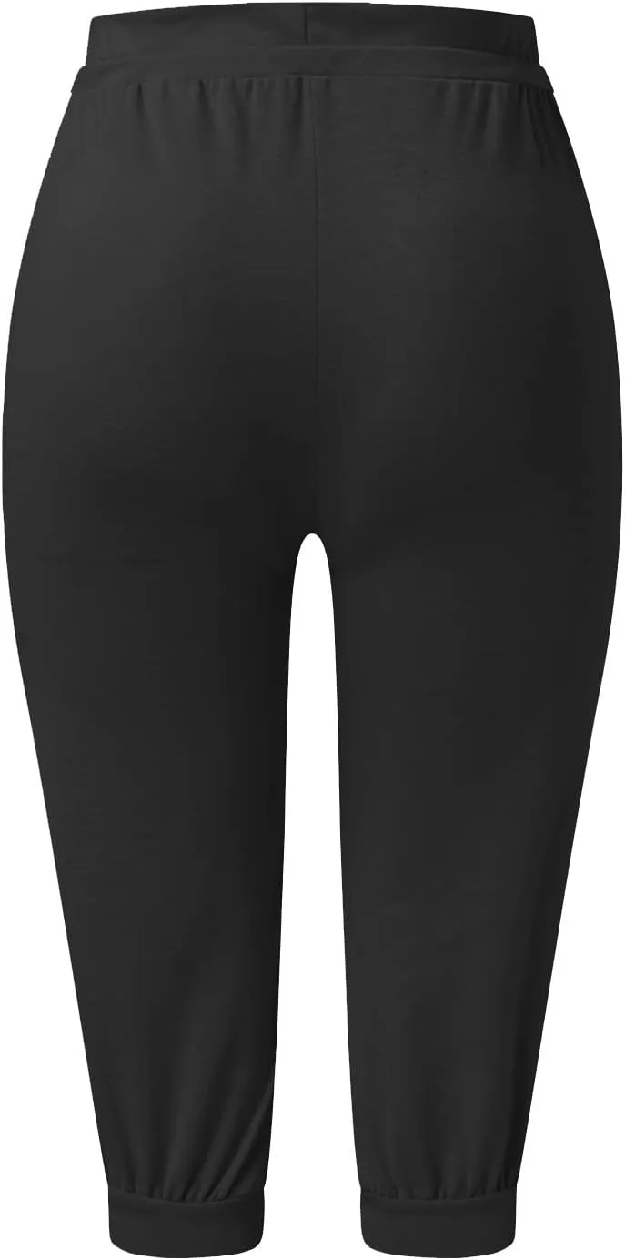 Plus Size Yoga Capris for Women Cropped High Waist Joggers Summer Loose Soft Drawstring Low Rise Capri Sweatpants