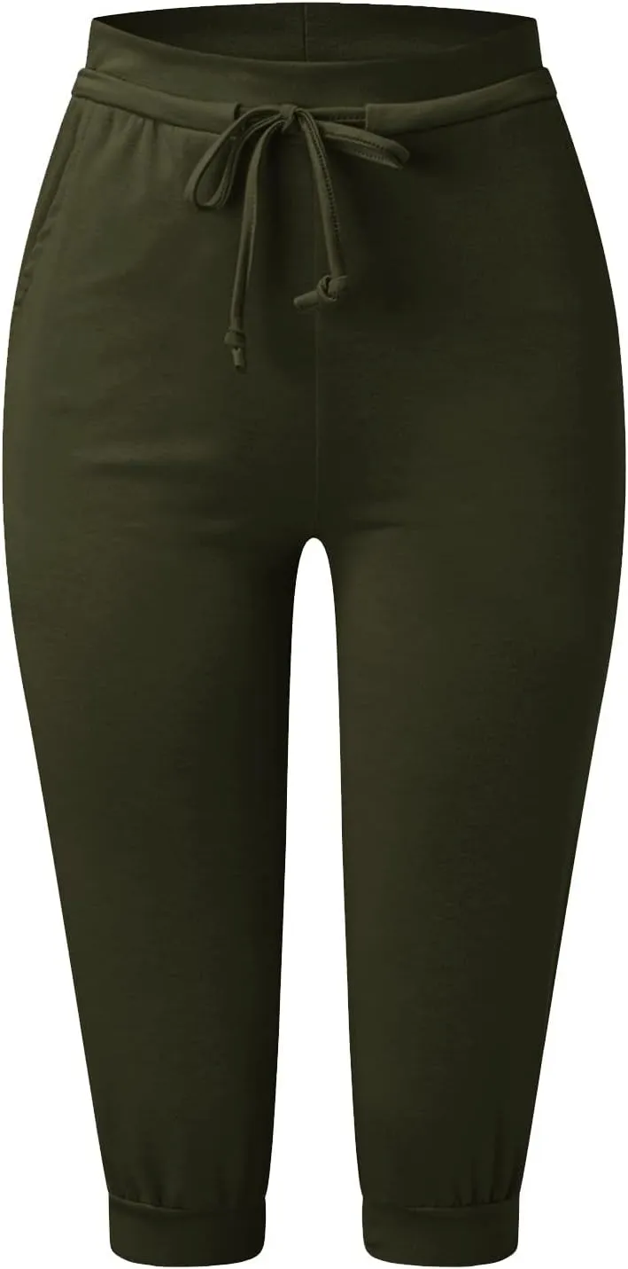 Plus Size Yoga Capris for Women Cropped High Waist Joggers Summer Loose Soft Drawstring Low Rise Capri Sweatpants