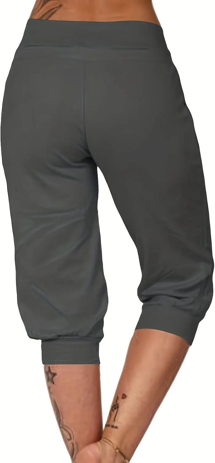Plus Size Yoga Capris for Women Cropped High Waist Joggers Summer Loose Soft Drawstring Low Rise Capri Sweatpants