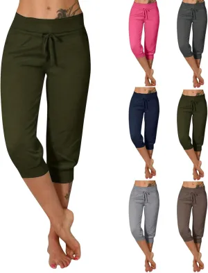 Plus Size Yoga Capris for Women Cropped High Waist Joggers Summer Loose Soft Drawstring Low Rise Capri Sweatpants