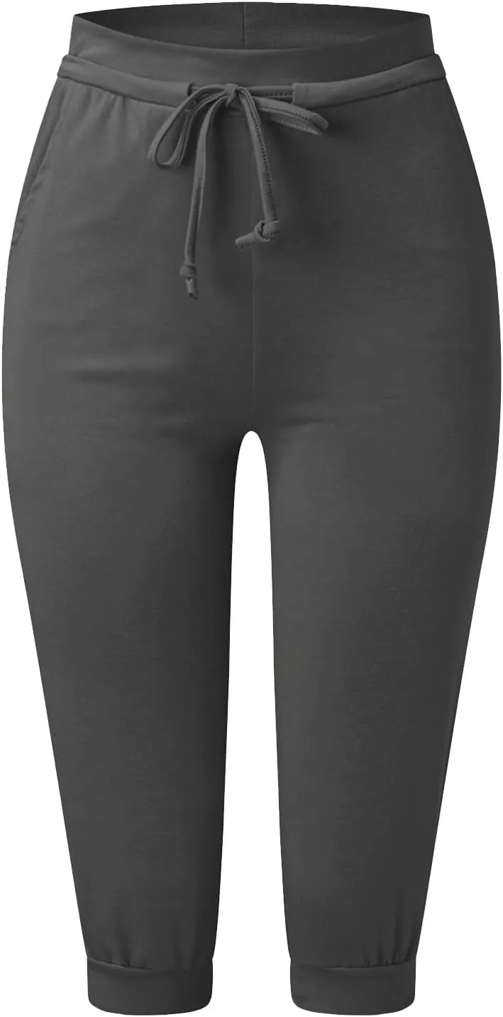 Plus Size Yoga Capris for Women Cropped High Waist Joggers Summer Loose Soft Drawstring Low Rise Capri Sweatpants