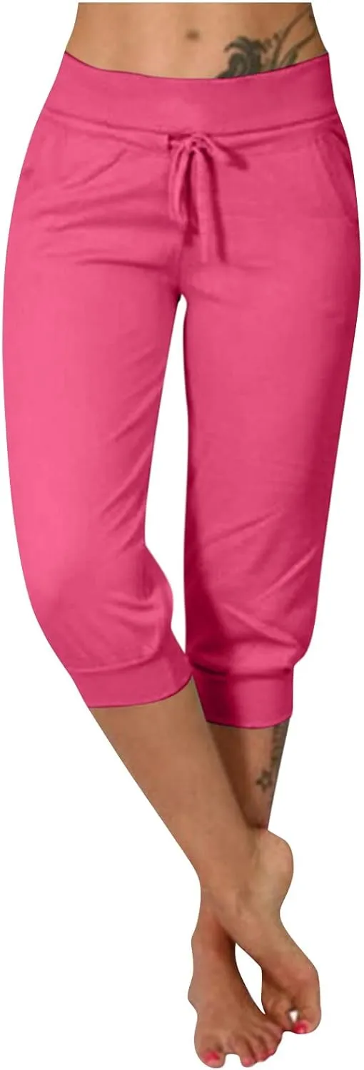 Plus Size Yoga Capris for Women Cropped High Waist Joggers Summer Loose Soft Drawstring Low Rise Capri Sweatpants
