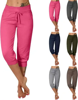 Plus Size Yoga Capris for Women Cropped High Waist Joggers Summer Loose Soft Drawstring Low Rise Capri Sweatpants