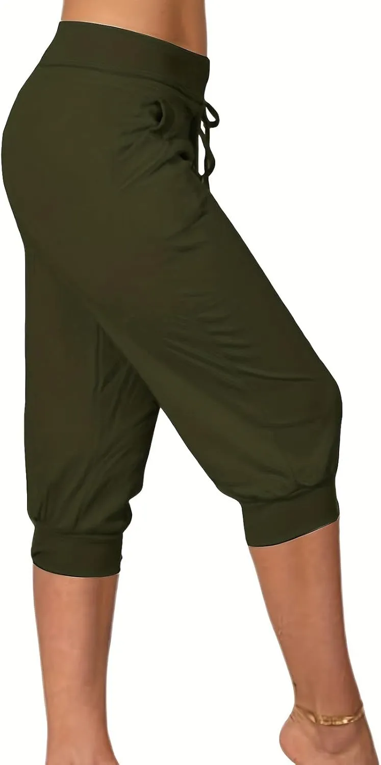 Plus Size Yoga Capris for Women Cropped High Waist Joggers Summer Loose Soft Drawstring Low Rise Capri Sweatpants