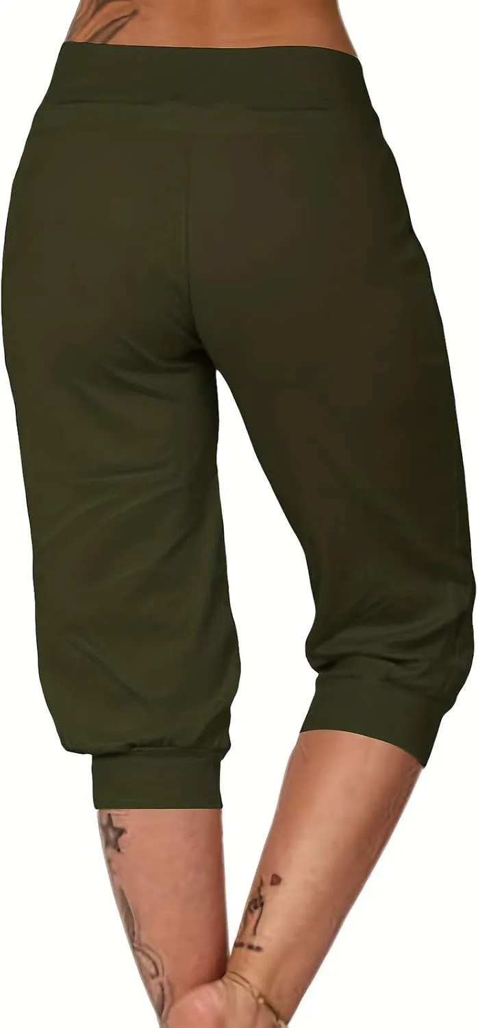 Plus Size Yoga Capris for Women Cropped High Waist Joggers Summer Loose Soft Drawstring Low Rise Capri Sweatpants