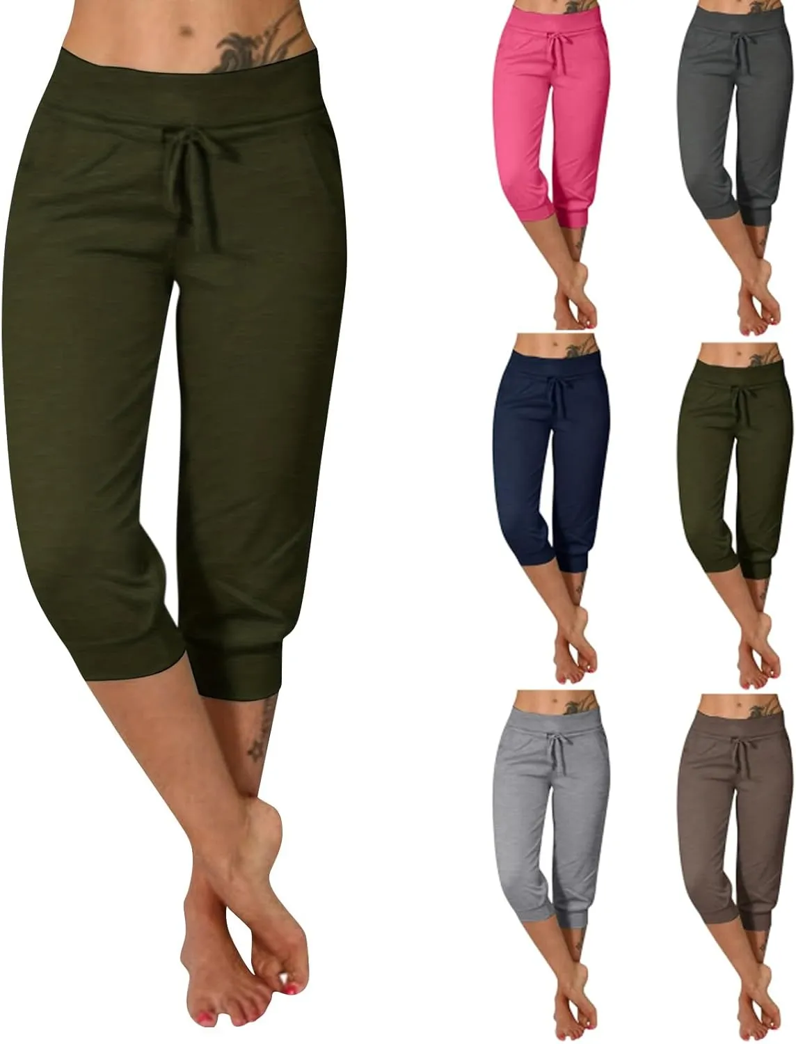 Plus Size Yoga Capris for Women Cropped High Waist Joggers Summer Loose Soft Drawstring Low Rise Capri Sweatpants