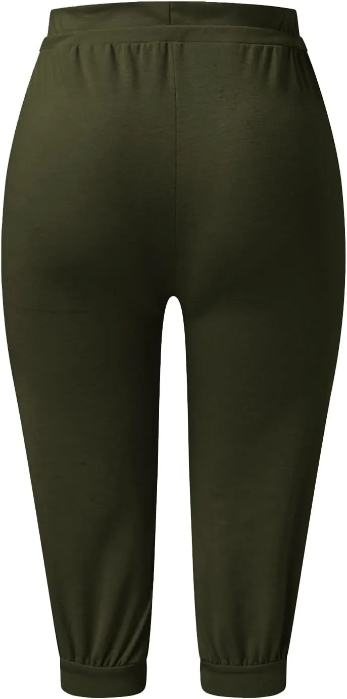 Plus Size Yoga Capris for Women Cropped High Waist Joggers Summer Loose Soft Drawstring Low Rise Capri Sweatpants