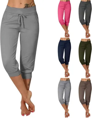Plus Size Yoga Capris for Women Cropped High Waist Joggers Summer Loose Soft Drawstring Low Rise Capri Sweatpants