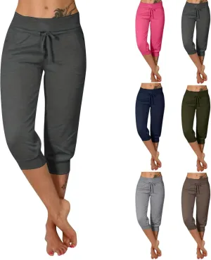 Plus Size Yoga Capris for Women Cropped High Waist Joggers Summer Loose Soft Drawstring Low Rise Capri Sweatpants