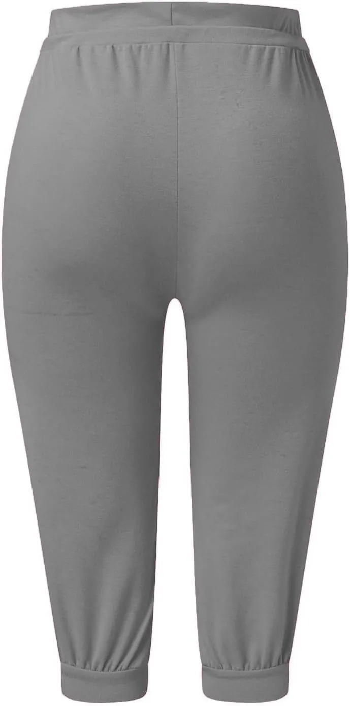 Plus Size Yoga Capris for Women Cropped High Waist Joggers Summer Loose Soft Drawstring Low Rise Capri Sweatpants