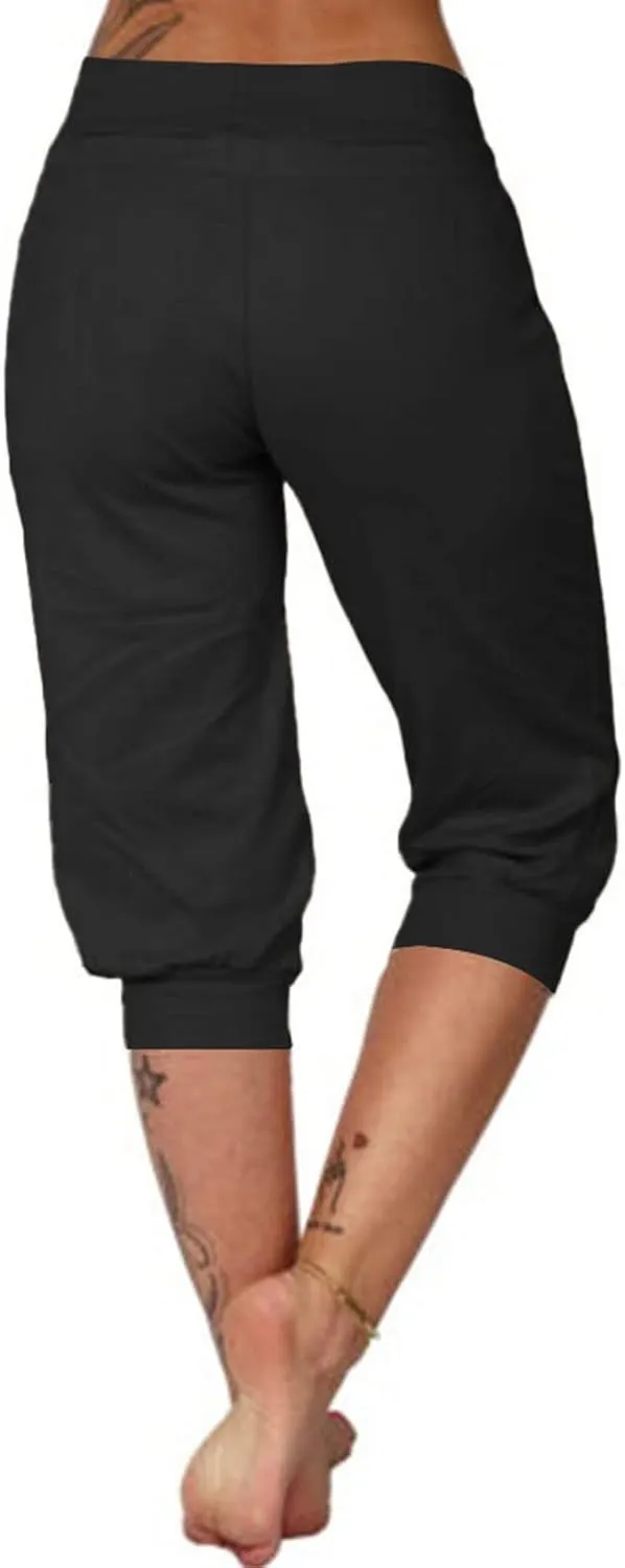 Plus Size Yoga Capris for Women Cropped High Waist Joggers Summer Loose Soft Drawstring Low Rise Capri Sweatpants