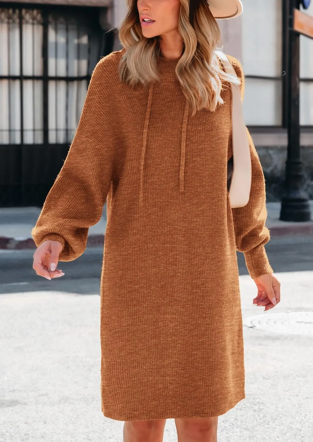 PRETTYGARDEN Women's Sweater Dress Fall Winter Casual Long Sleeve Pullover Chunky Knit Loose Oversized Hoodie Tunic Sweaters