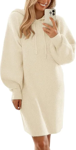 PRETTYGARDEN Women's Sweater Dress Fall Winter Casual Long Sleeve Pullover Chunky Knit Loose Oversized Hoodie Tunic Sweaters