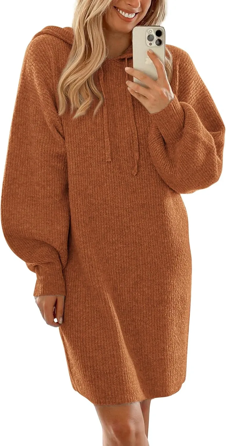 PRETTYGARDEN Women's Sweater Dress Fall Winter Casual Long Sleeve Pullover Chunky Knit Loose Oversized Hoodie Tunic Sweaters