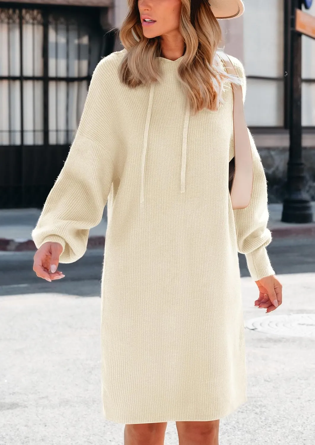 PRETTYGARDEN Women's Sweater Dress Fall Winter Casual Long Sleeve Pullover Chunky Knit Loose Oversized Hoodie Tunic Sweaters