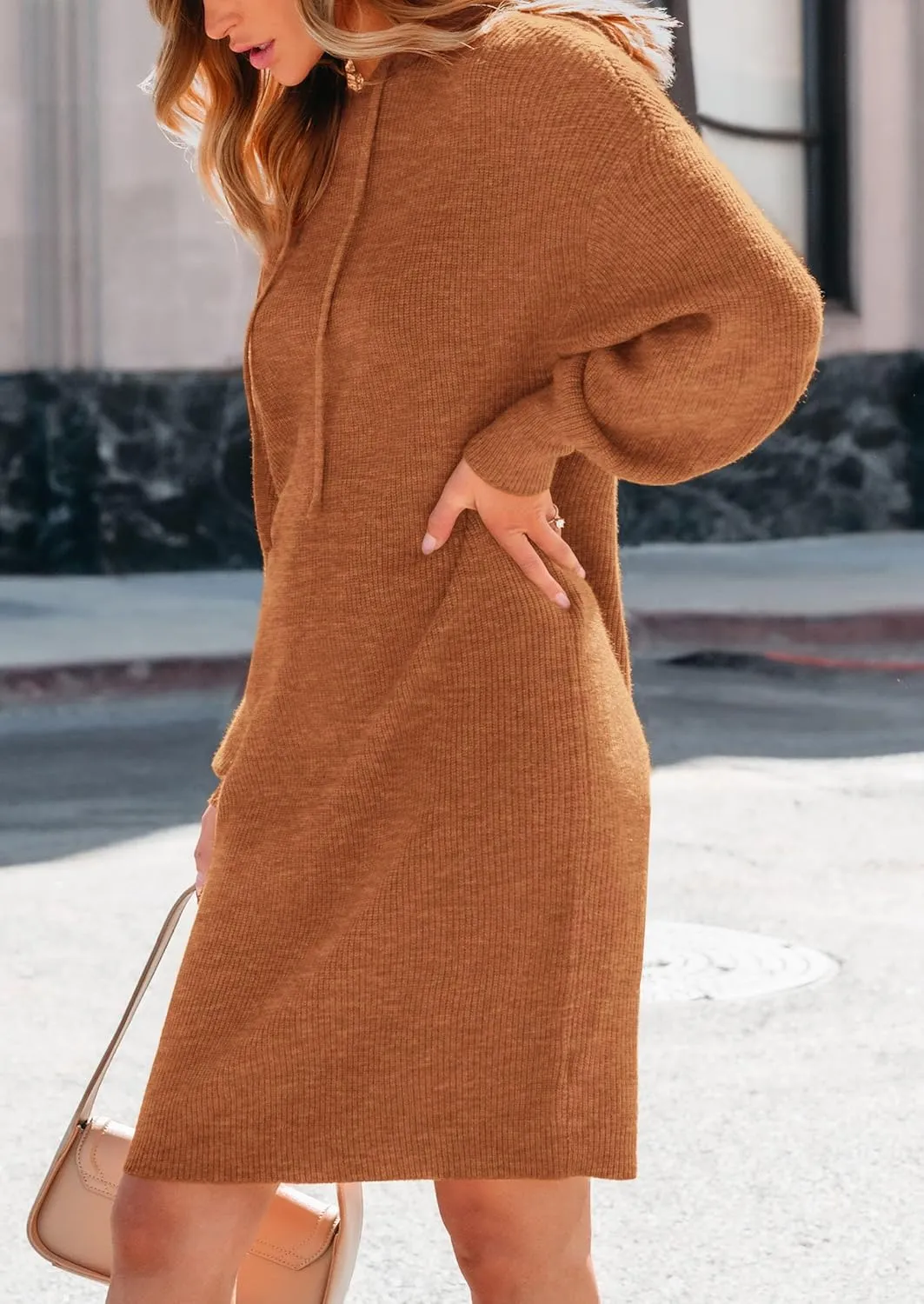 PRETTYGARDEN Women's Sweater Dress Fall Winter Casual Long Sleeve Pullover Chunky Knit Loose Oversized Hoodie Tunic Sweaters
