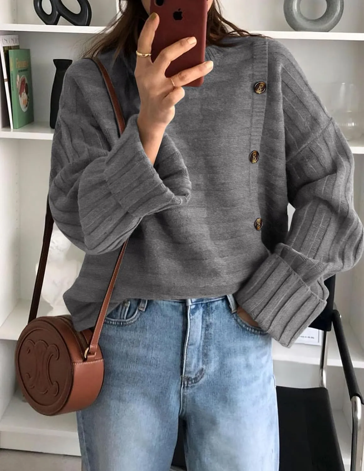 PRETTYGARDEN Womens Sweaters Fall 2025 Casual Long Sleeve Crewneck Button Loose Winter Knit Pullover Sweater Tops