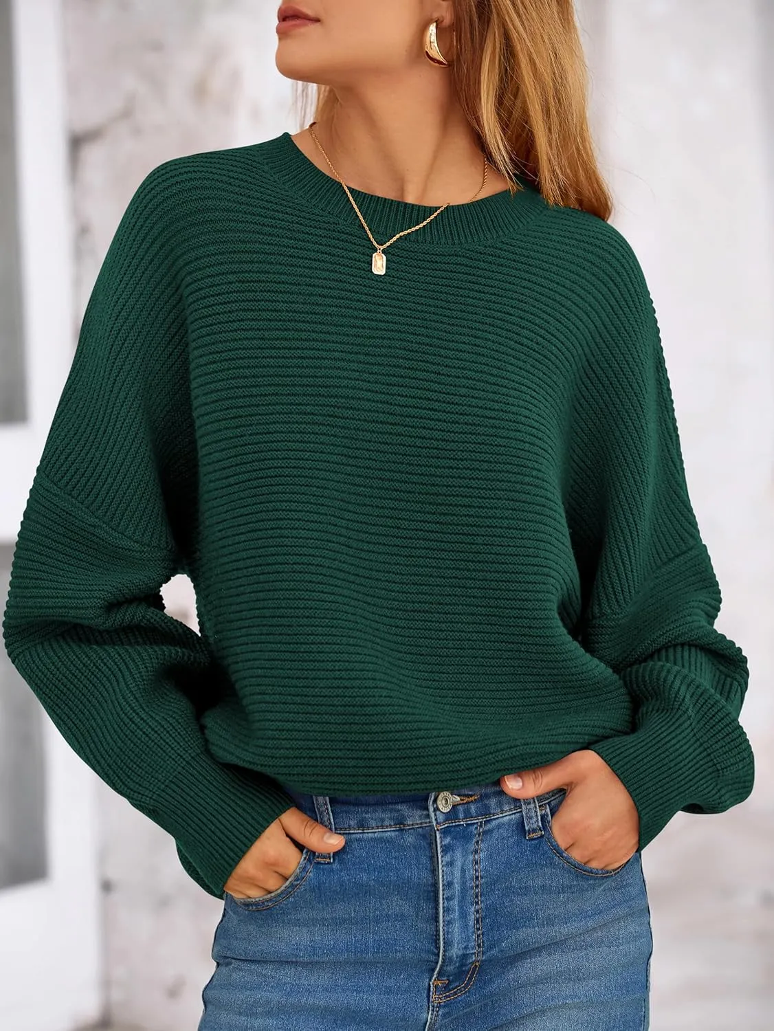 PRETTYGARDEN Womens Sweaters Fall 2025 Long Lantern Sleeve Oversized Sweater Casual Crewneck Loose Ribbed Knit Pullover Tops