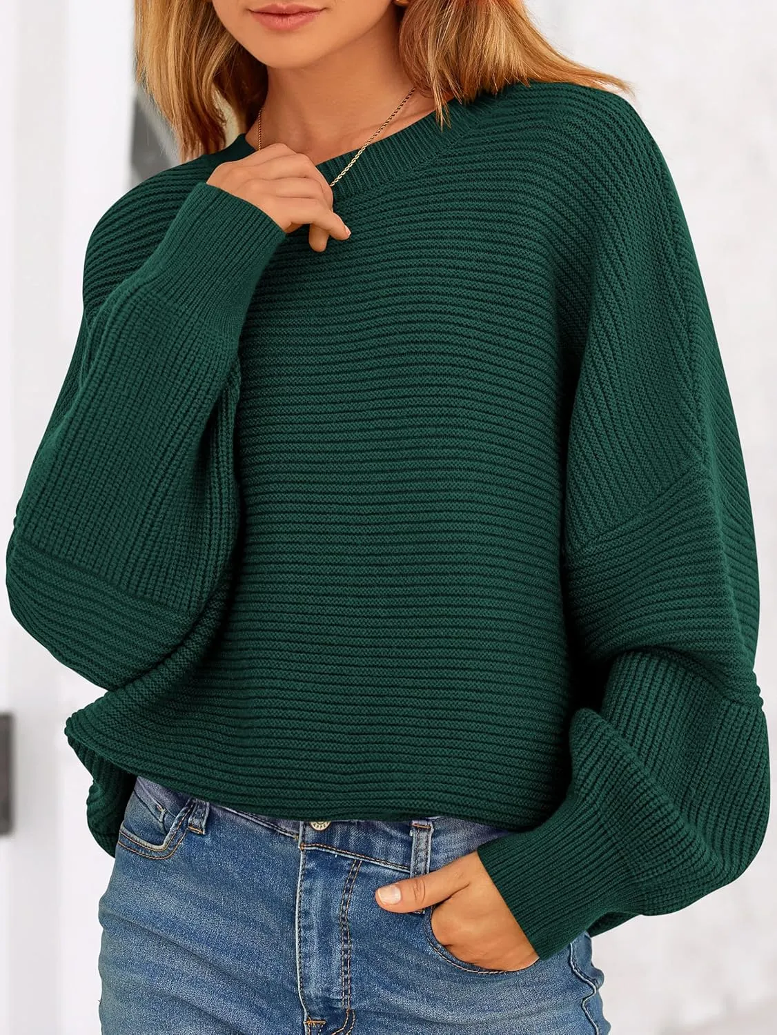 PRETTYGARDEN Womens Sweaters Fall 2025 Long Lantern Sleeve Oversized Sweater Casual Crewneck Loose Ribbed Knit Pullover Tops