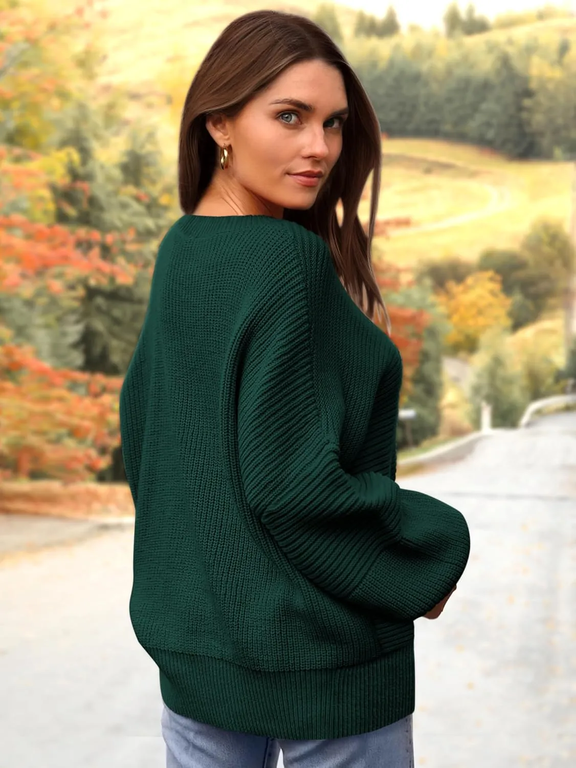 PRETTYGARDEN Womens Sweaters Fall 2025 Long Lantern Sleeve Oversized Sweater Casual Crewneck Loose Ribbed Knit Pullover Tops