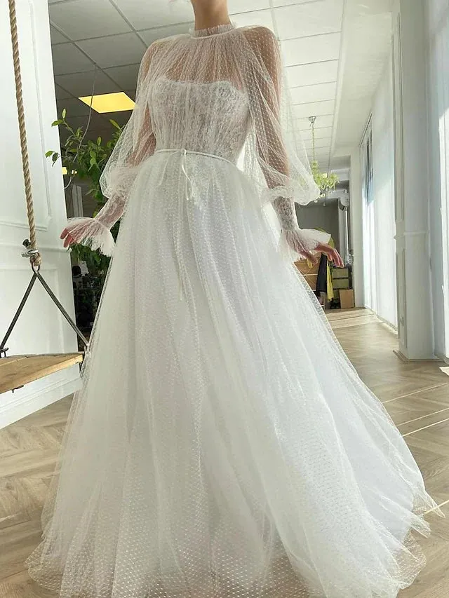 Prom Dresses Elegant Dress Engagement Floor Length Long Sleeve Jewel Neck Lace with Pure Color Strappy