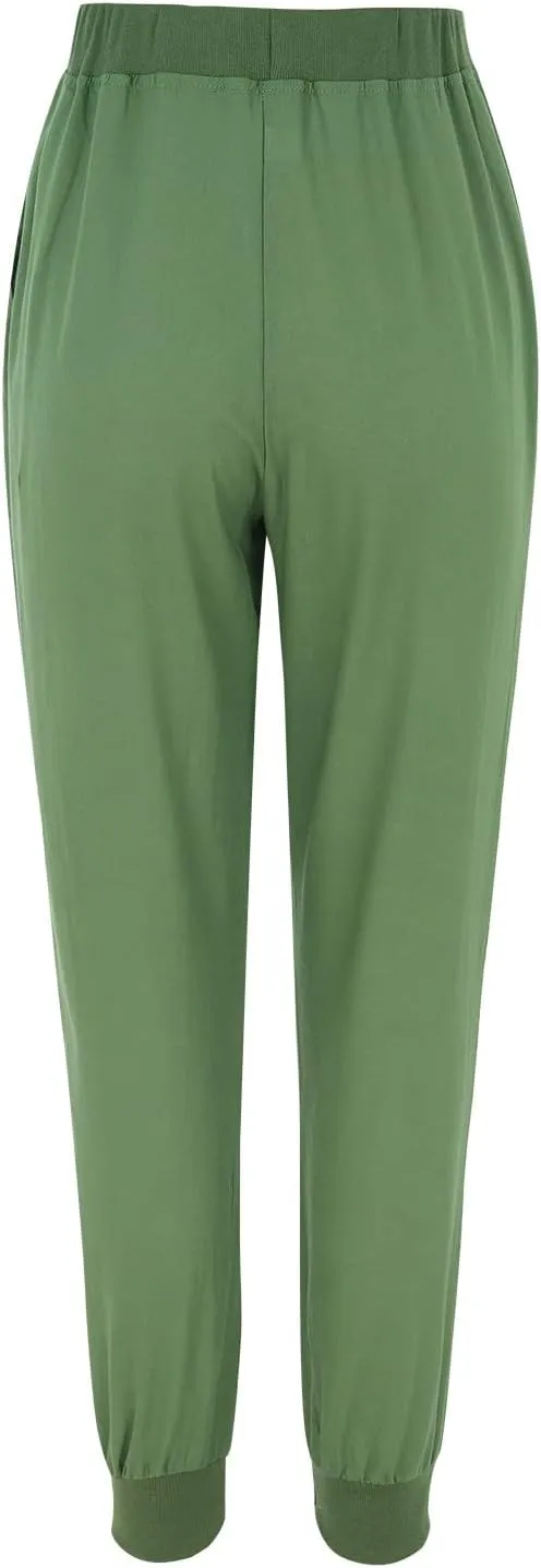 PTOLOCIF Women's Cotton Linen Pants Drawstring Back Elastic Waist Pants High Waist Casual Lounge Trousers with Pockets