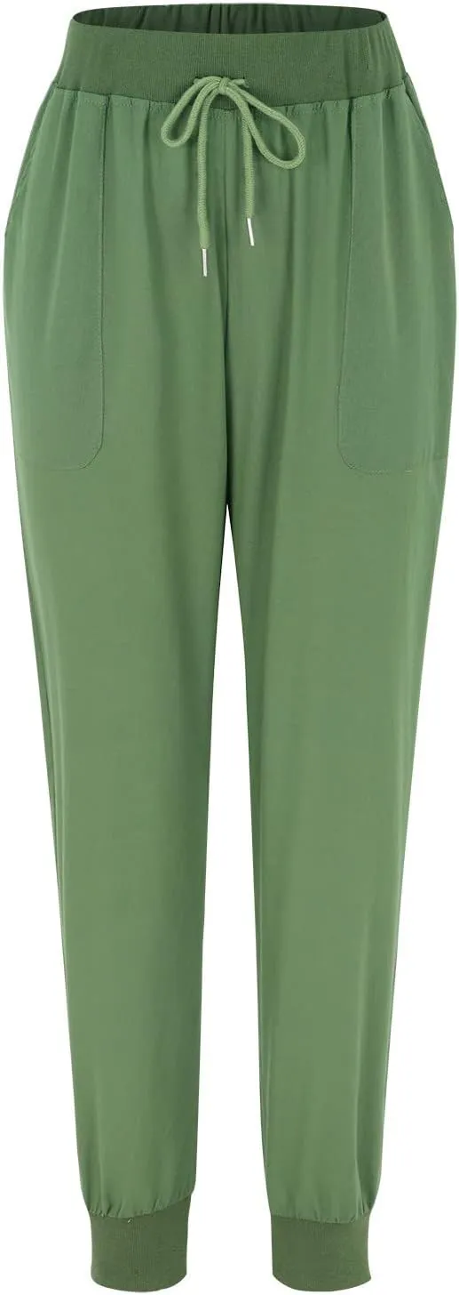 PTOLOCIF Women's Cotton Linen Pants Drawstring Back Elastic Waist Pants High Waist Casual Lounge Trousers with Pockets