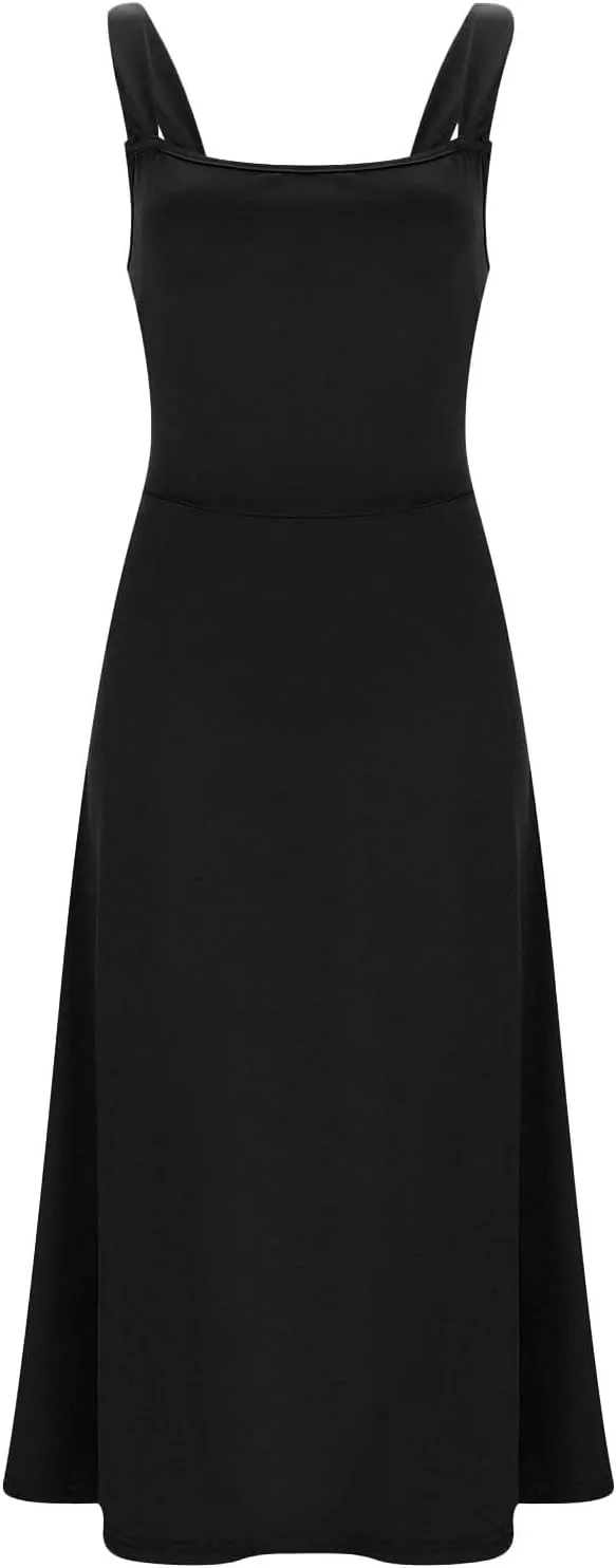 PTOLOCIF Women's Solid Color Thick Shoulder Strap Slim Fit Lace Up Waist Dress Casual Skirt Womens Beach Casual Dresses