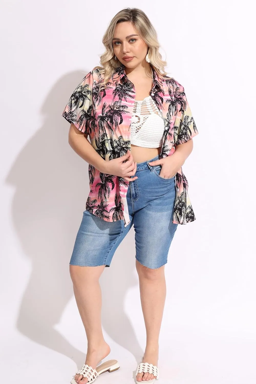 RITERA Womens Plus Size Tops Button Down Roll-Up Cuffed Short Sleeve Casual Shirts Collared Summer Lightweight Blouse XL-5XL